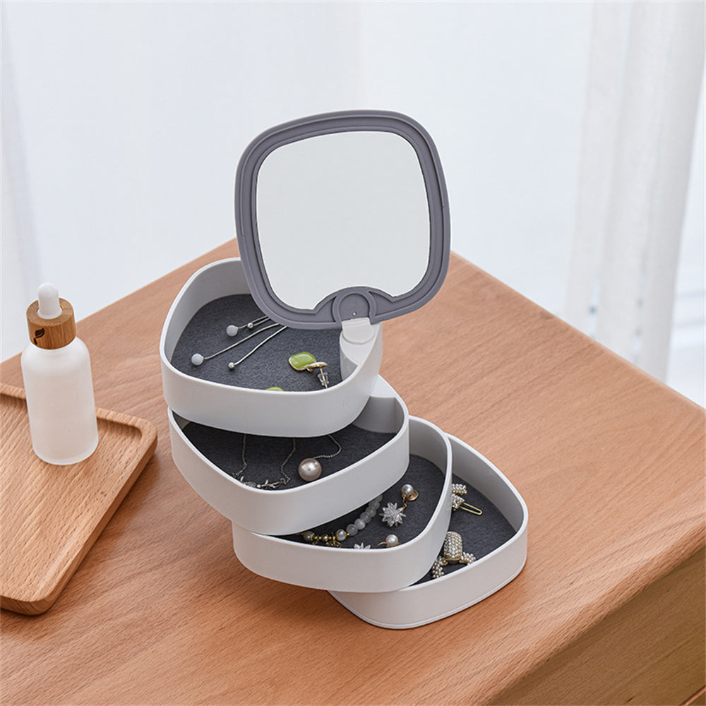 Rotating 4-Layer Jewelry Organizer with Mirror